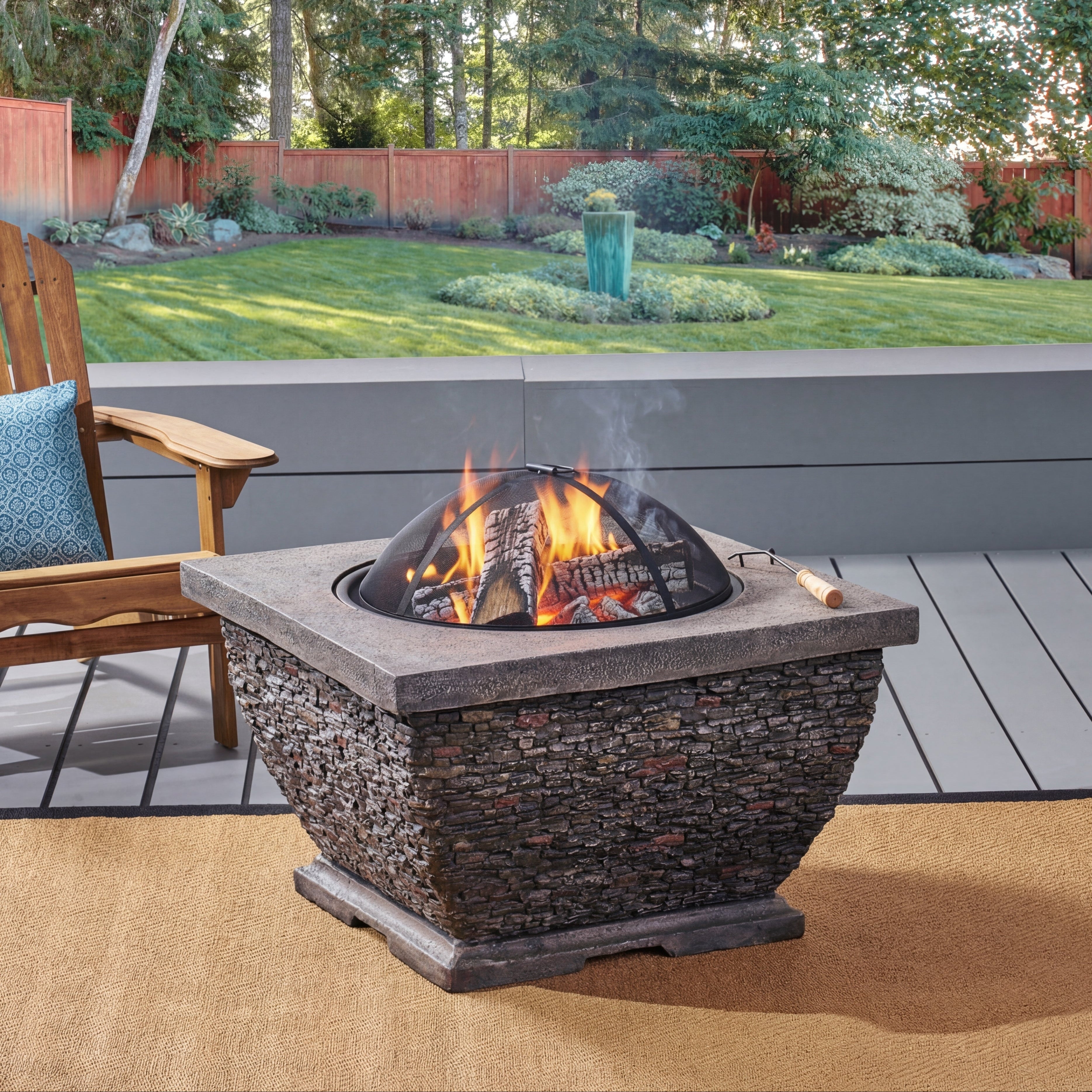 Square 32" Wood Burning Fire Pit, Handcrafted Magnesium Oxide Concrete