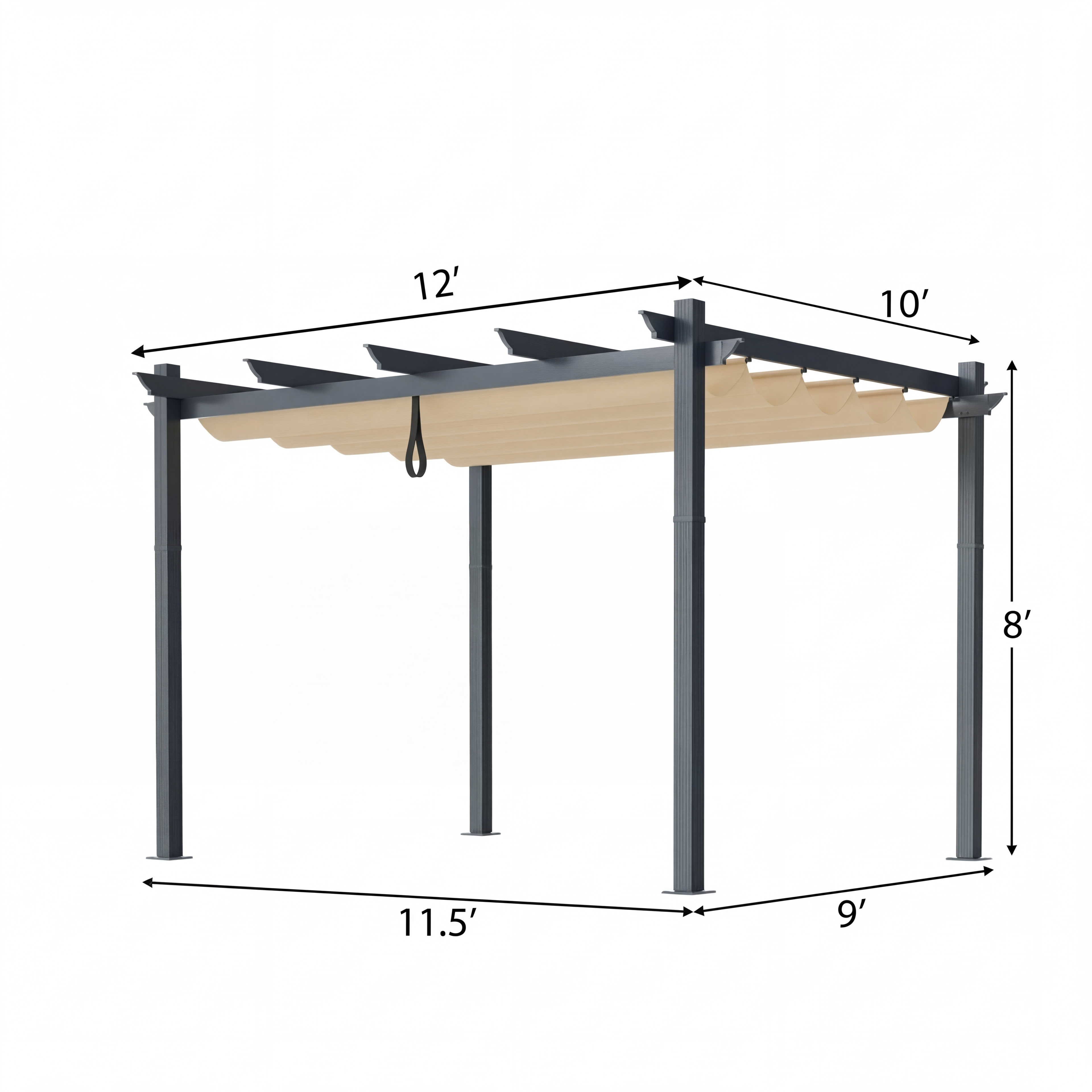 Terralay 10 x 12 Ft Outdoor Metal Pergola - Retractable Canopy, Rust-Resistant, Patio & Garden